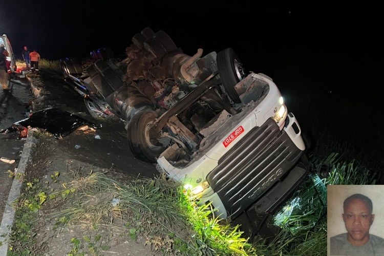 Motorista morre após carreta tombar na BR-116; vítima teria perdido o controle da direção