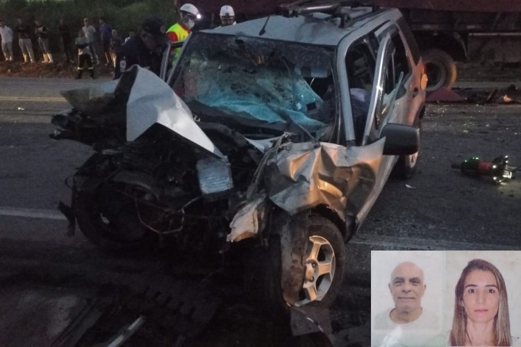 Colisão frontal entre carro e carreta deixa dois mortos na BR-116